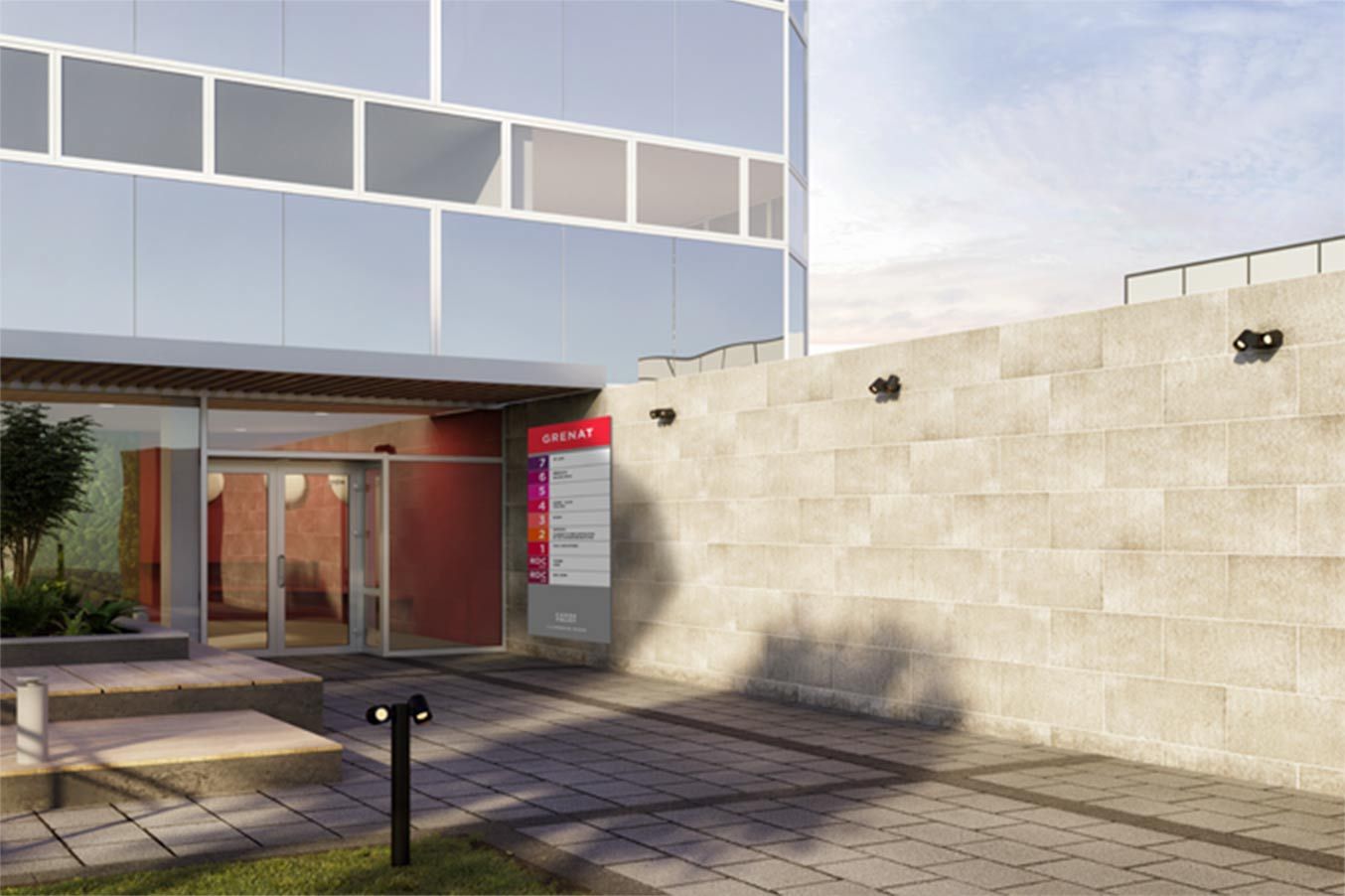 Entrée bâtiment grenat